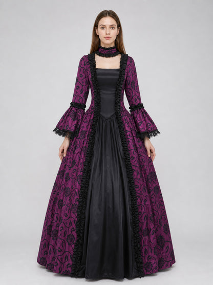 Gothic Victorian Dress with Flared Sleeves front view