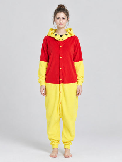 Red and Yellow Hooded Pajama Jumpsuit with Ears
