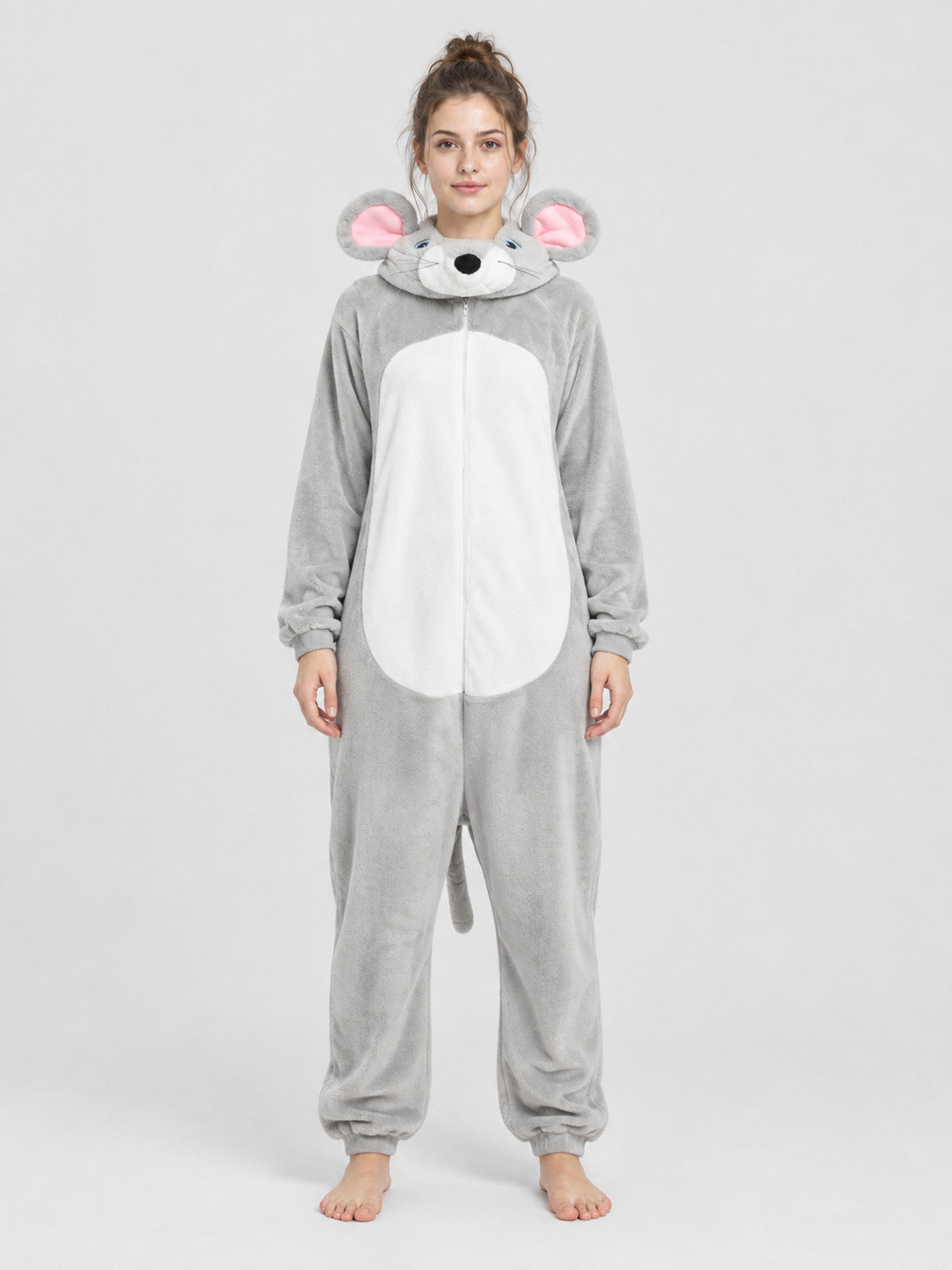 Gray Fleece Hooded Mouse Pajama Jumpsuit