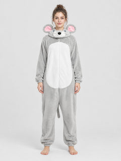 Gray Fleece Hooded Mouse Pajama Jumpsuit