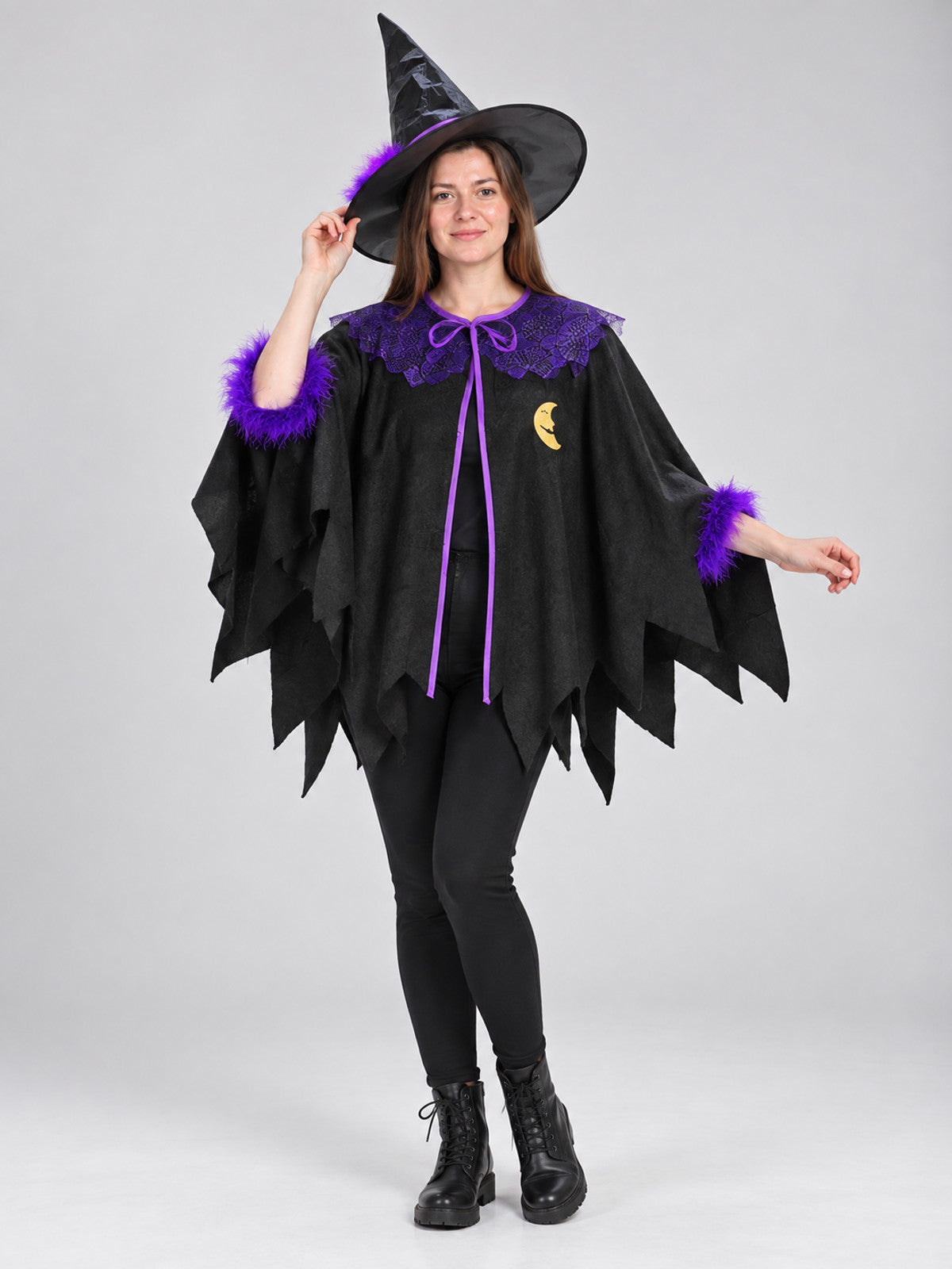 Witch Costume: Cloak and Hat, Black and Purple