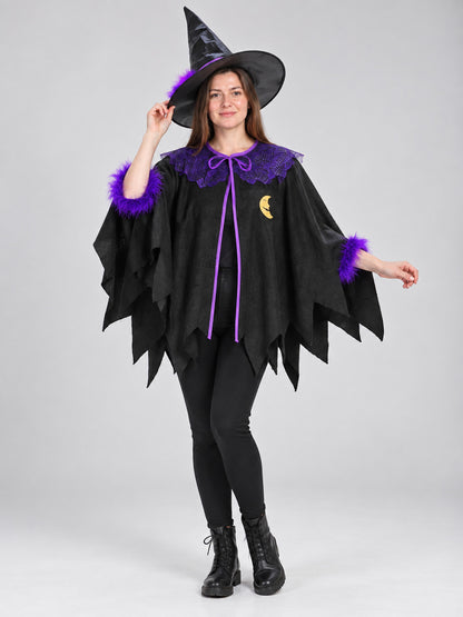 Witch Costume: Cloak and Hat, Black and Purple