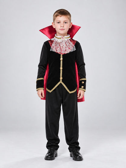 Children's Vampire Costume with Red Cape on-model view