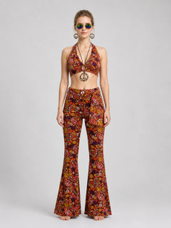 Boho Set: Printed Bell-Bottom Pants, Belt, and Accessories