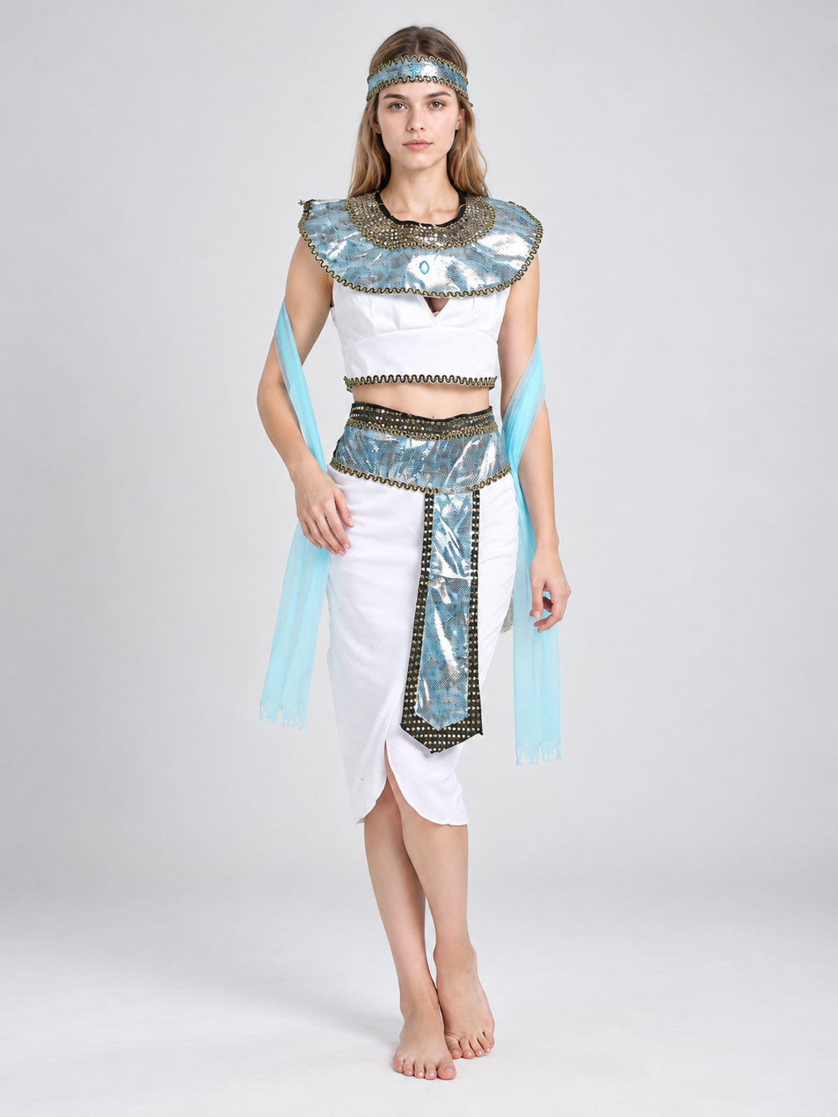 Egyptian Queen Costume with Ornamentation, White on-model view