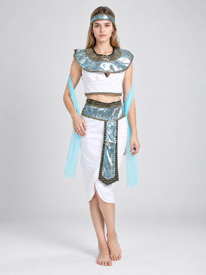 Egyptian Queen Costume with Ornamentation, White on-model view