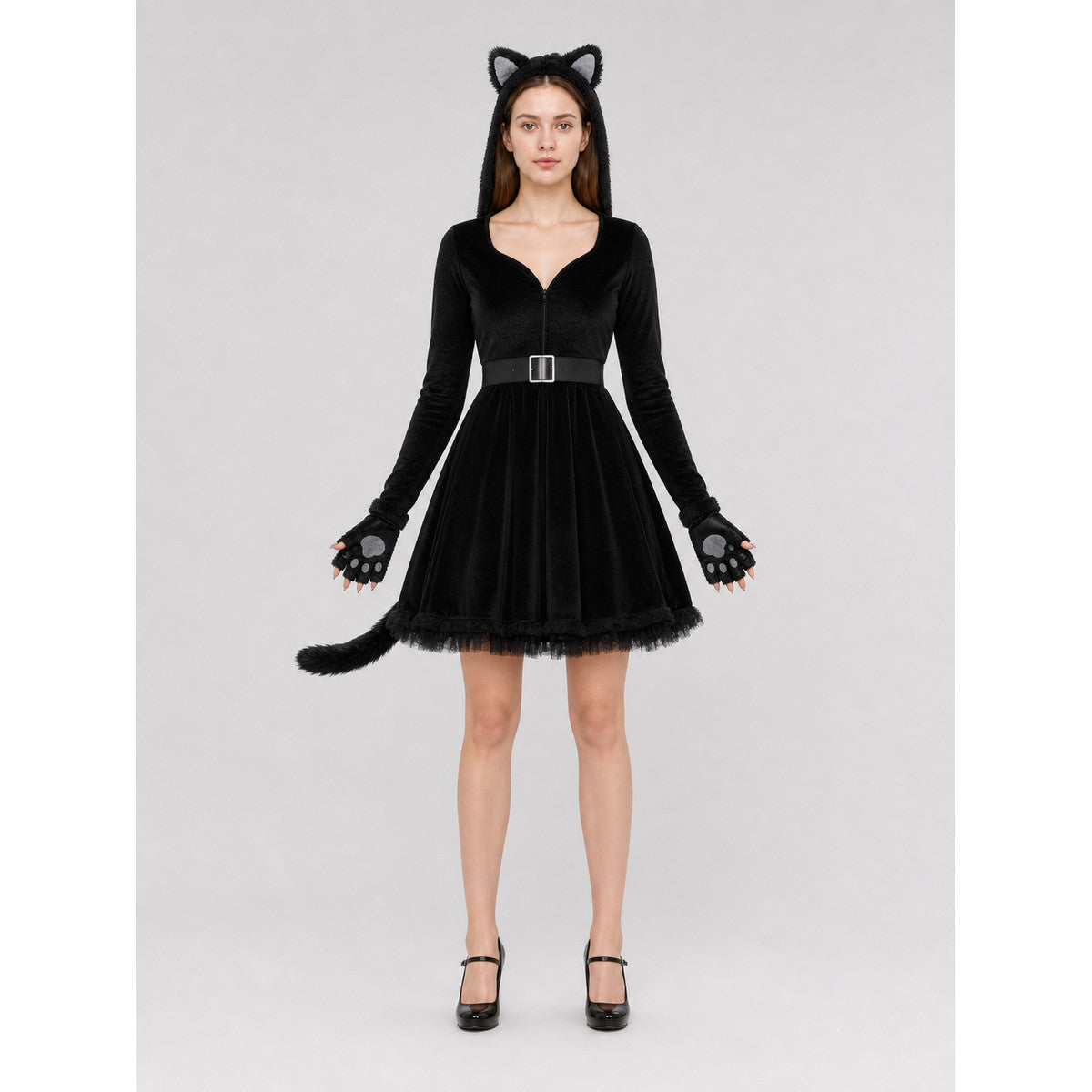 “Black Cat” costume dress for Halloween and cosplay front view