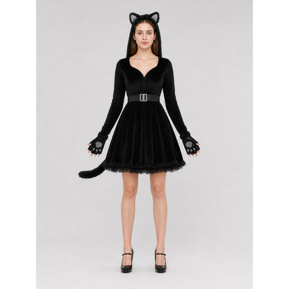 “Black Cat” costume dress for Halloween and cosplay front view