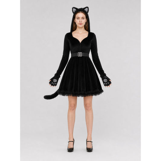 “Black Cat” costume dress for Halloween and cosplay front view
