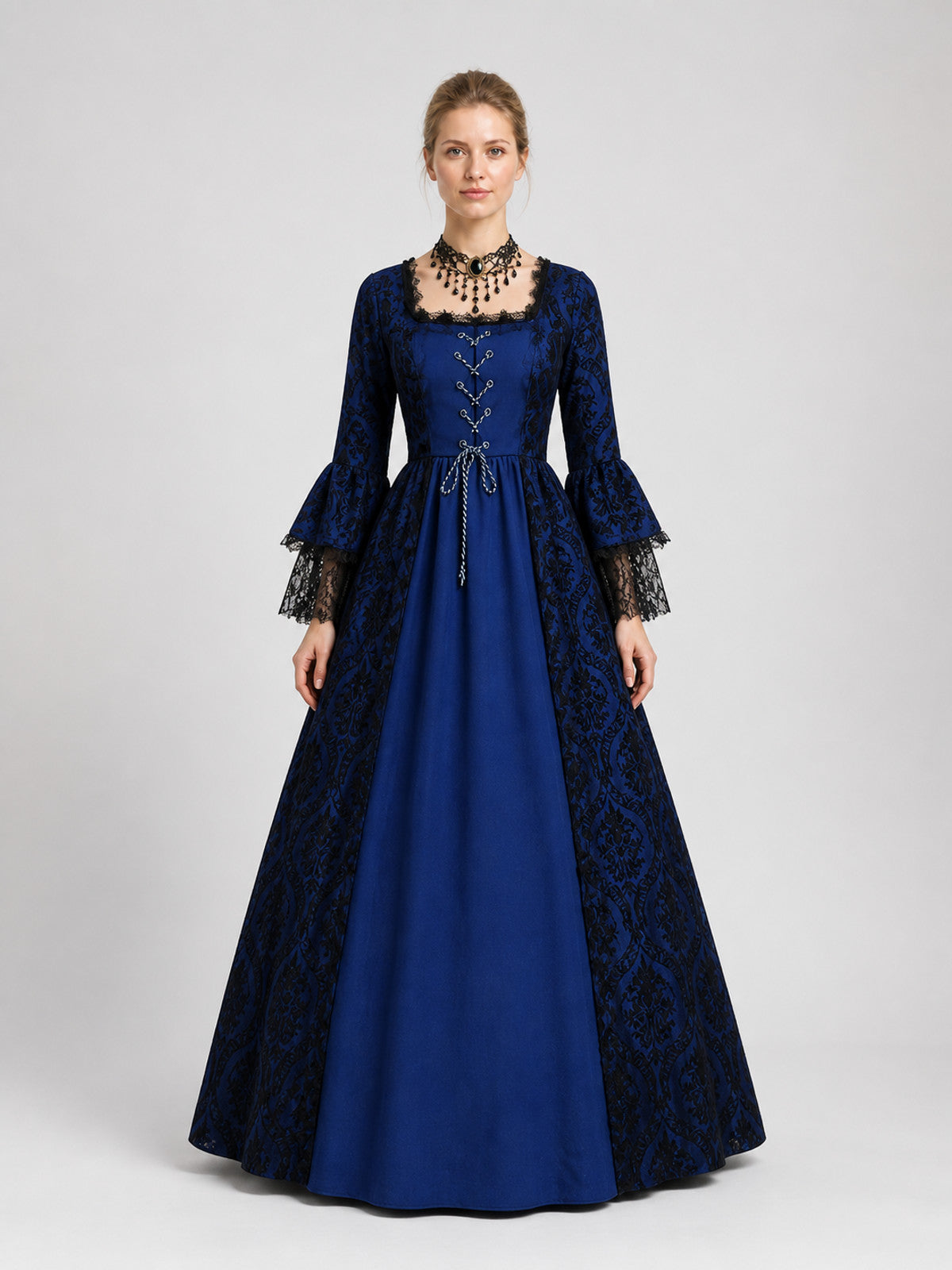 Vintage Medieval Dress with Lace Capelet on-model view