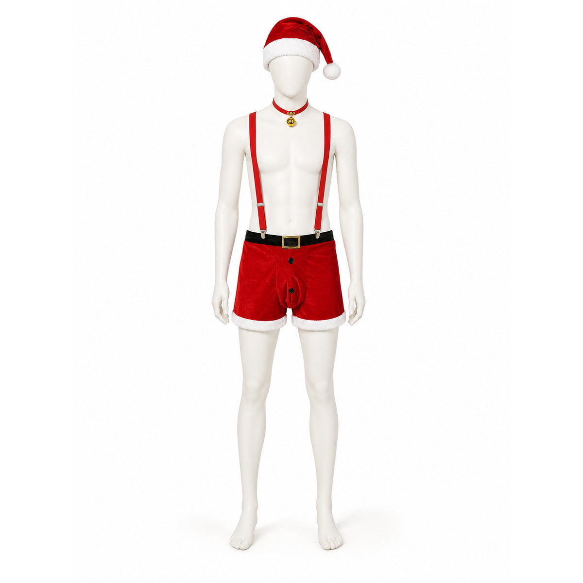 Red Christmas Shorts with White Trim and Suspenders