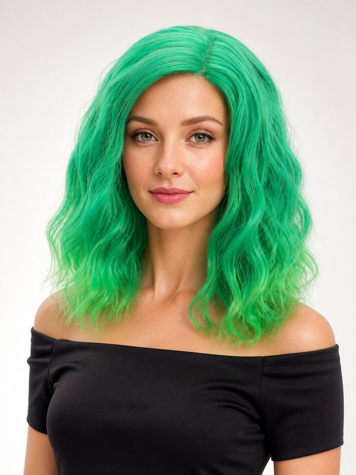 Bright Green Wavy Carnival Wig for Halloween main product view