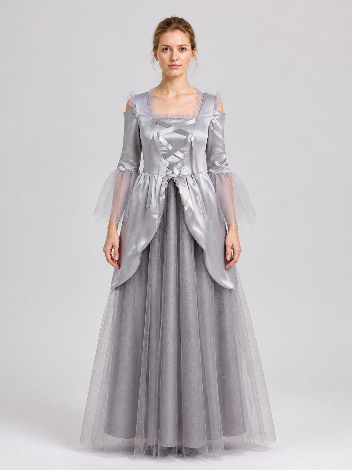 Halloween Cosplay Dress, Gothic, Gray on-model view