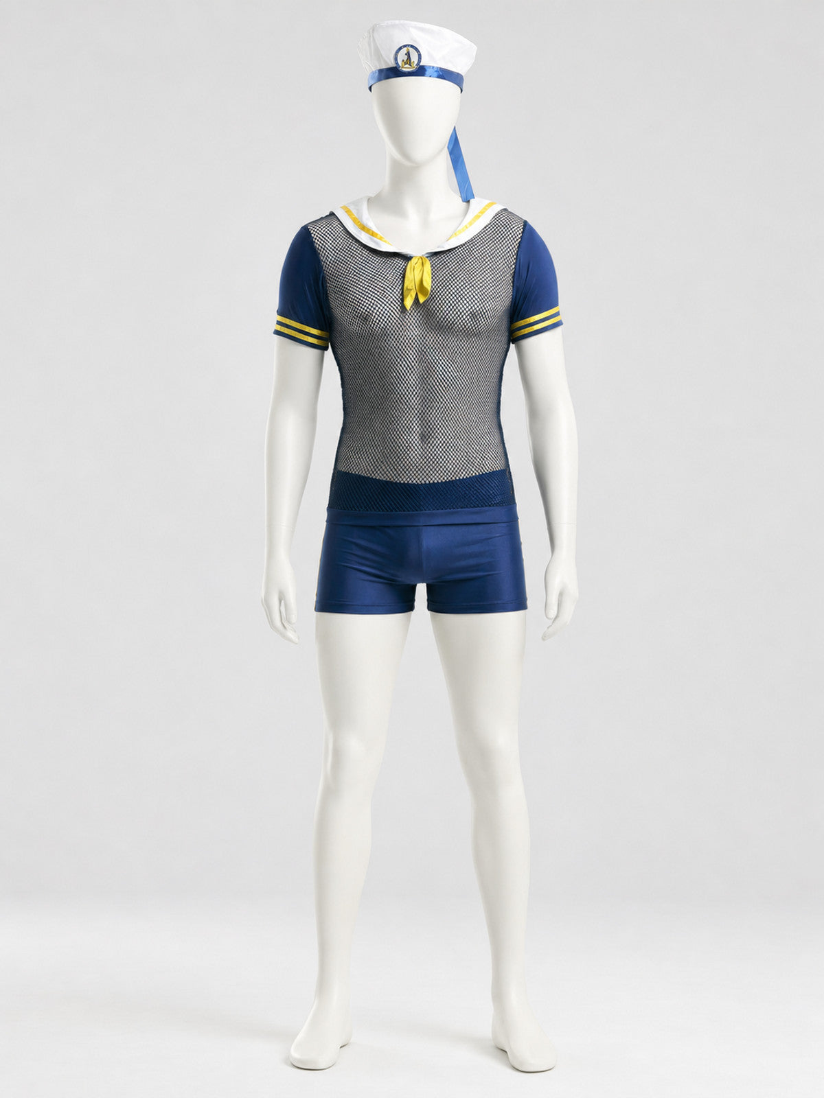 Nautical-Style Mesh Romper Shorts on-model view