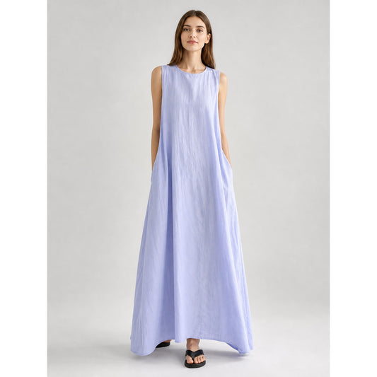 Sleeveless Loose Maxi Dress, Korean Chic on-model view