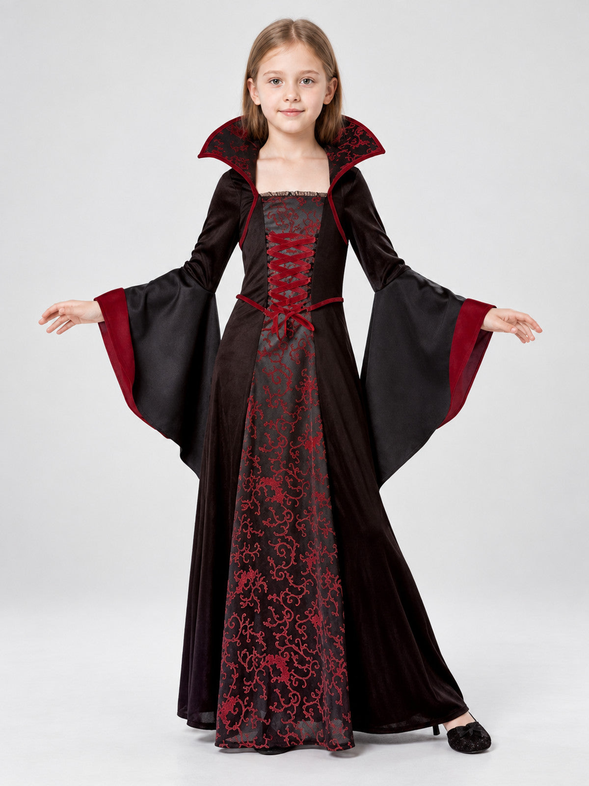 Vampire Costume with Red Trim on-model view
