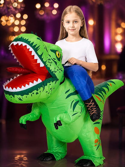 Green Inflatable Dinosaur Jumpsuit Costume with Open Mouth and Long Tail for on-model view