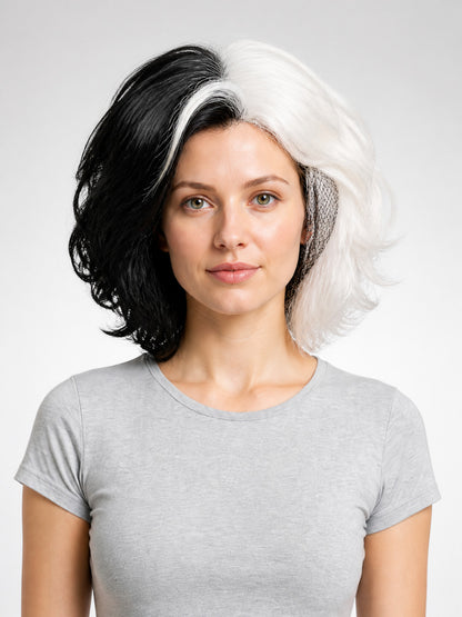 Black and White Carnival Wig with Full Curls