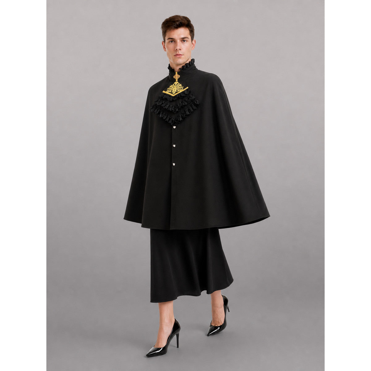 Gothic Shirt with Jabot and Gold Decor front view