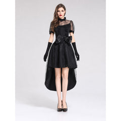 Black Witch Costume with Full Skirt and Asymmetrical Hem