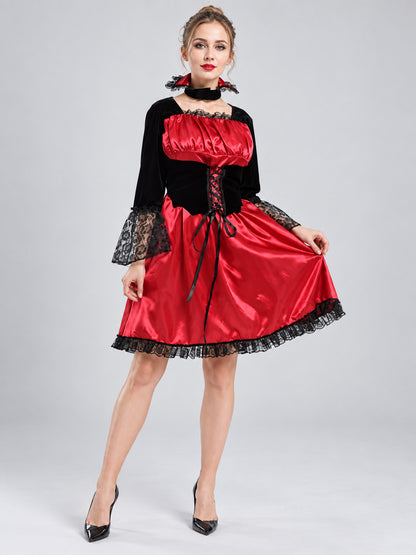 Carnival Costume: Red and Black Dress with Lace, Choker