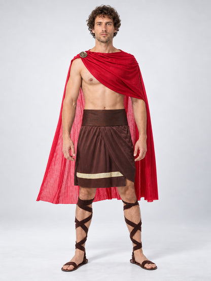 Warrior Costume with Red Cape and Belt on-model view