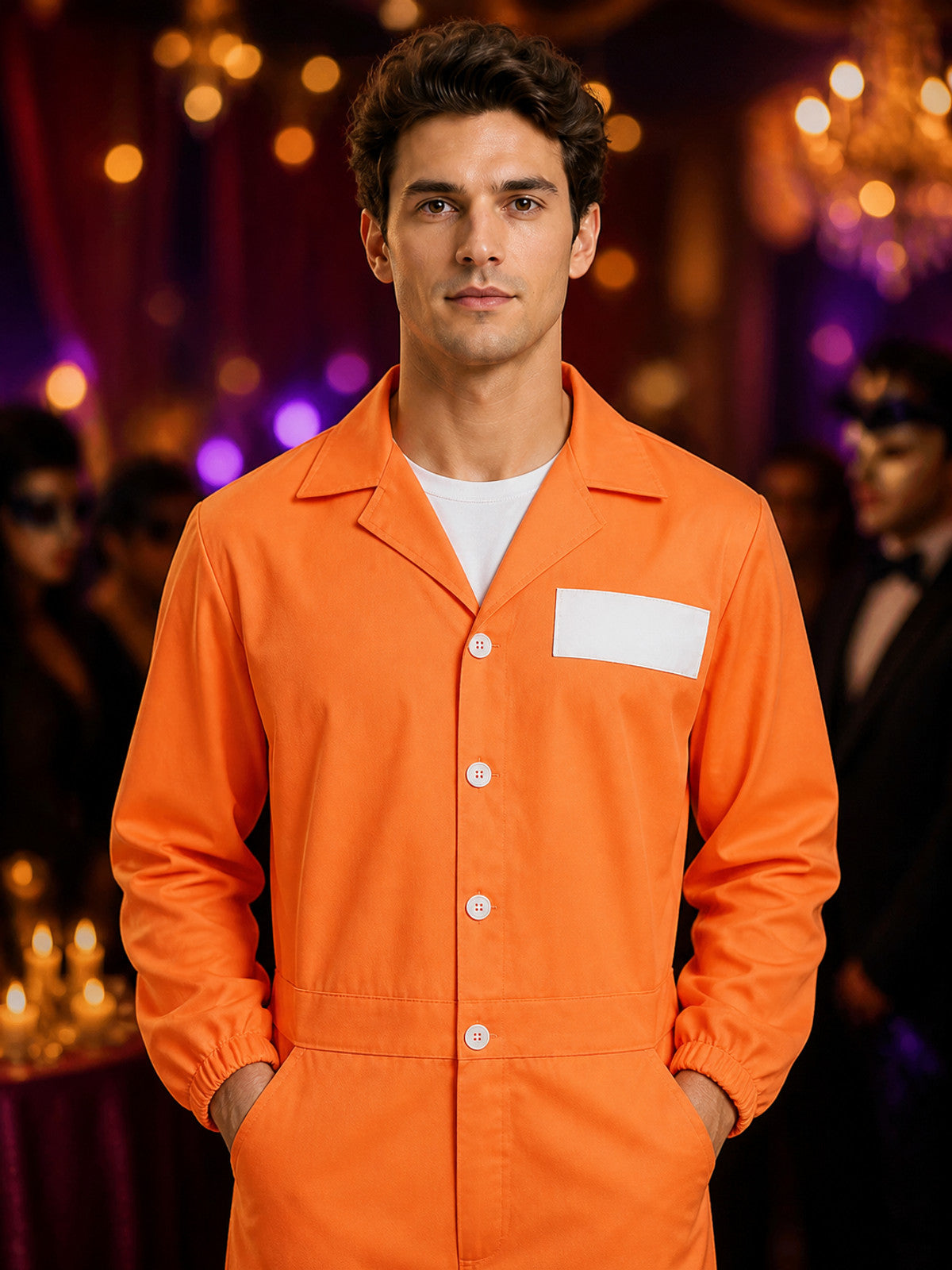 Orange Prisoner Jumpsuit Costume with State Prison Print, Halloween Outfit