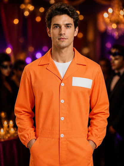 Orange Prisoner Jumpsuit Costume with State Prison Print, Halloween Outfit