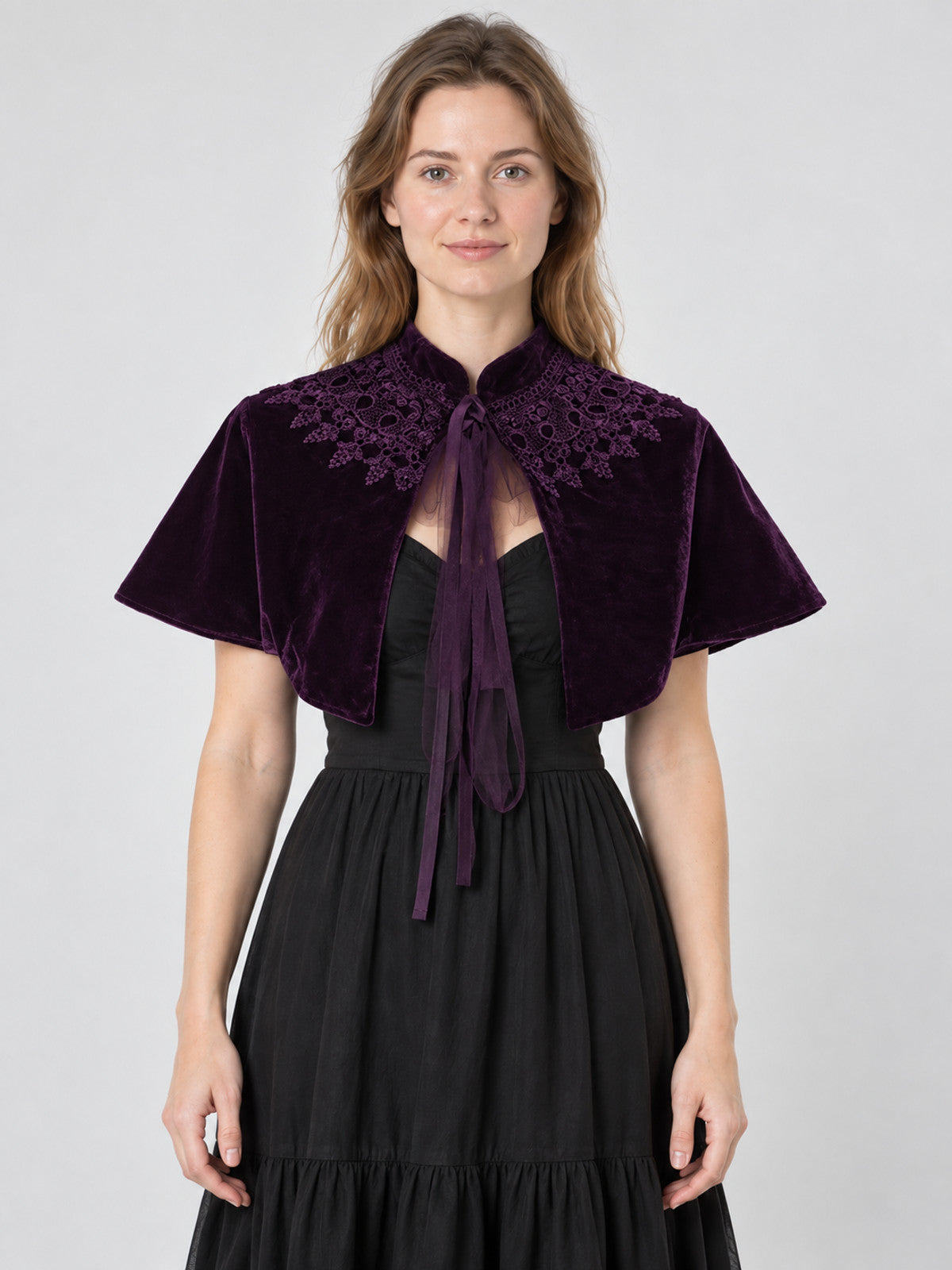 Purple Velvet Cape with Lace and Ties