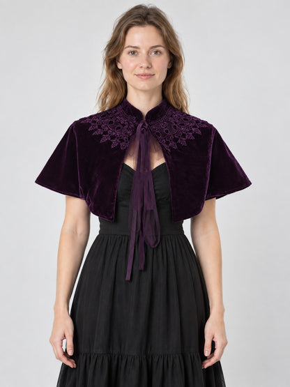 Purple Velvet Cape with Lace and Ties