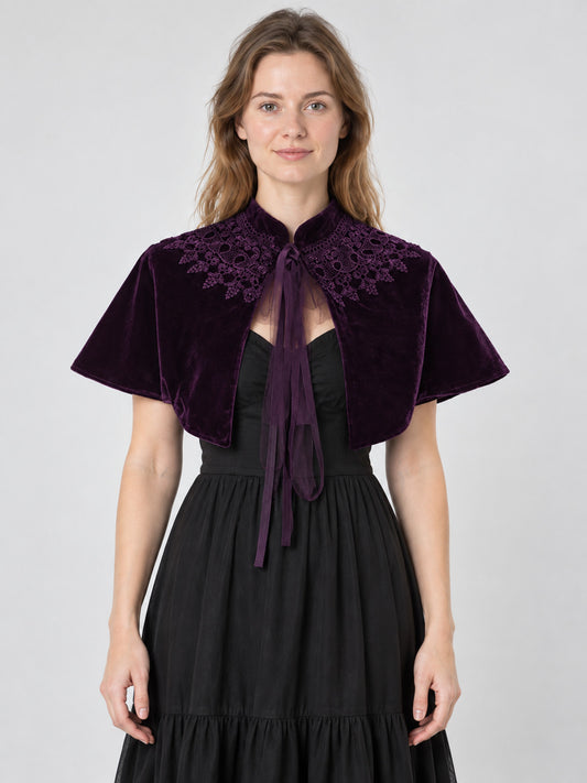 Purple Velvet Cape with Lace and Ties