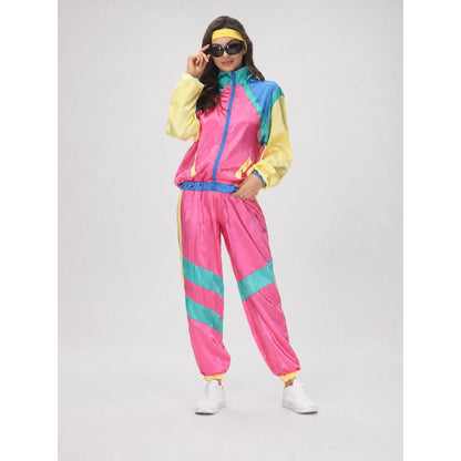 Retro disco carnival costume set with zipper on-model view