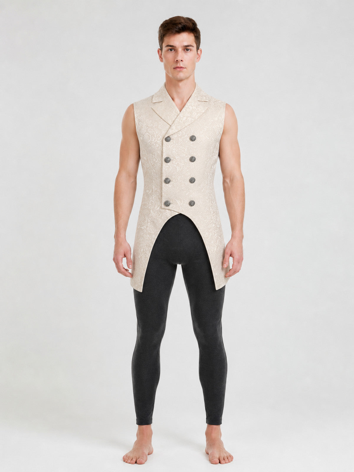 Vintage Longline Vest with Jacquard Pattern on-model view
