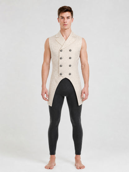 Vintage Longline Vest with Jacquard Pattern on-model view