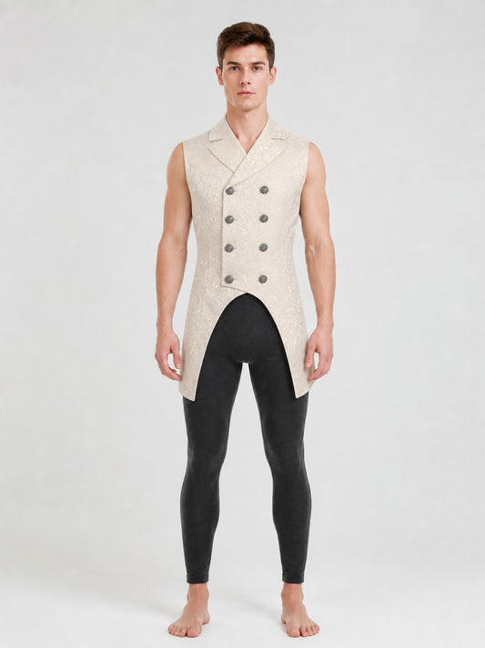 Vintage Longline Vest with Jacquard Pattern on-model view