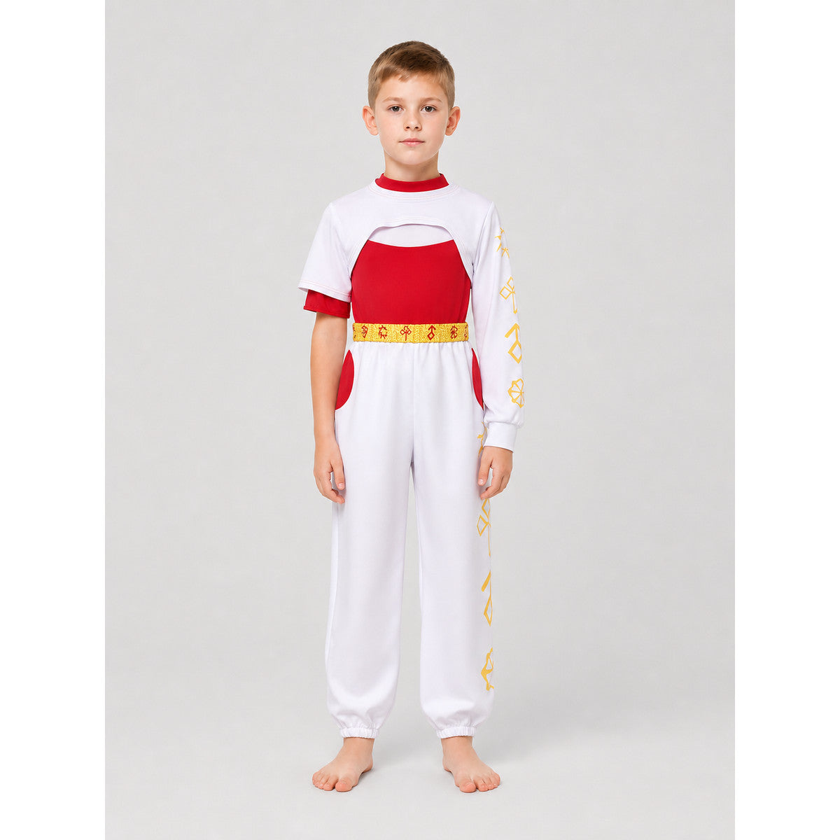 3-Piece Cosplay Costume, Red, White, and Gold on-model view