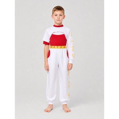 3-Piece Cosplay Costume, Red, White, and Gold on-model view