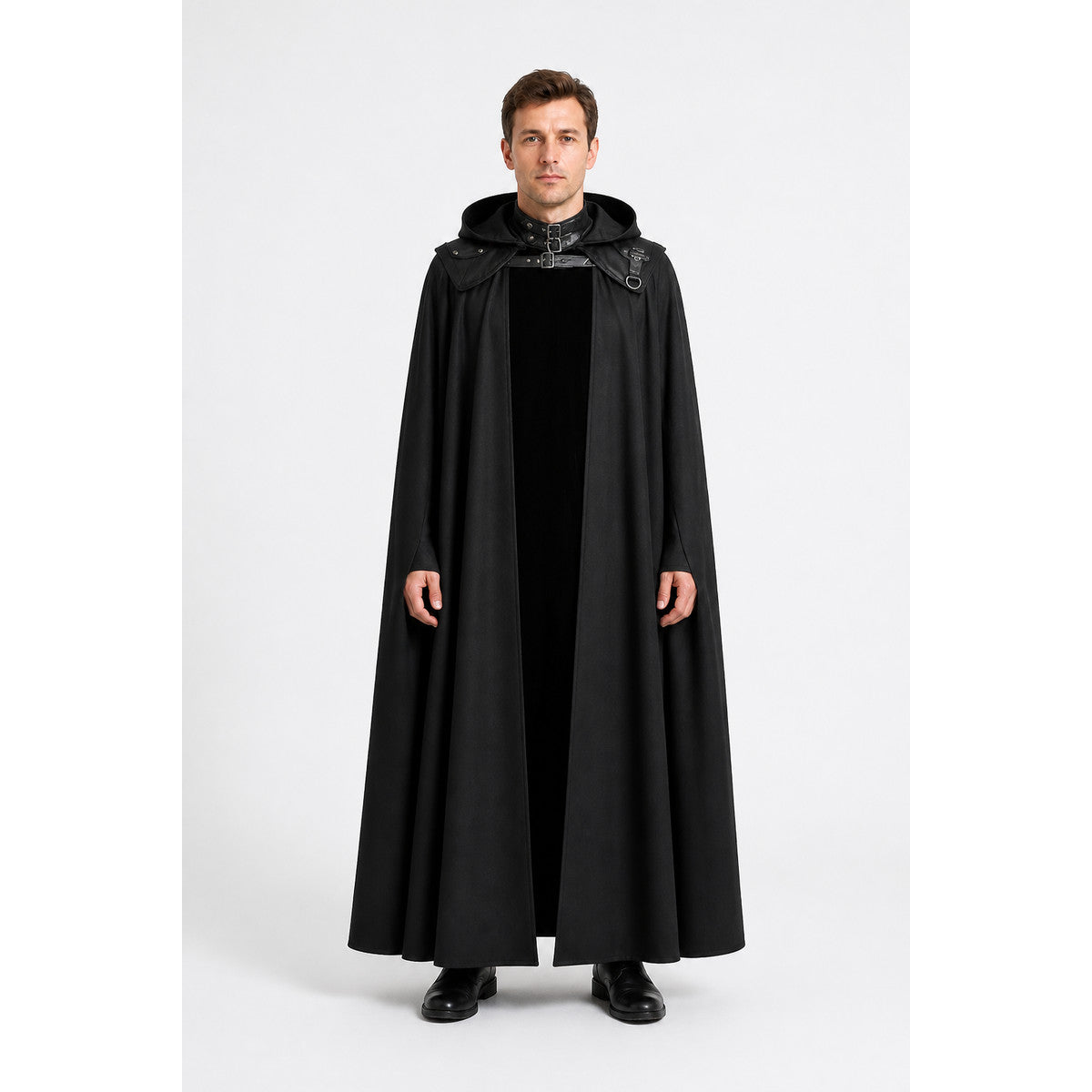 Black Vampire Cloak with Hood and Fasteners for Cosplay main product view