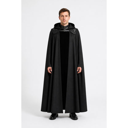 Black Vampire Cloak with Hood and Fasteners for Cosplay main product view