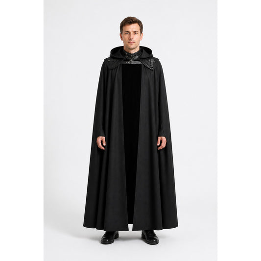 Black Vampire Cloak with Hood and Fasteners for Cosplay main product view
