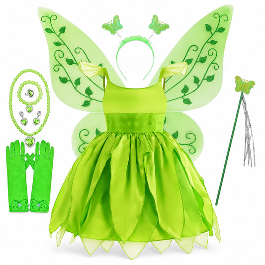 Disney Flower Fairy Dress Up Girls Cosplay Princess Dress Wings Halloween Elves Costume Carnival Party Tinkerbell Bell Dress - Color:Fairy 5