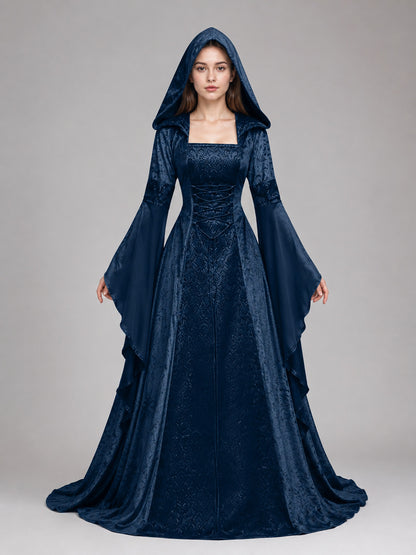 Hooded Medieval Cosplay Dress on-model view