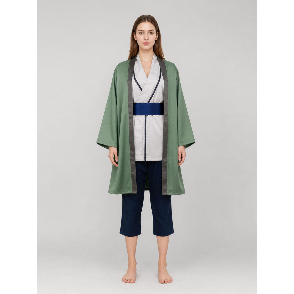 Green Ninja Cosplay Costume with Wide Belt on-model view