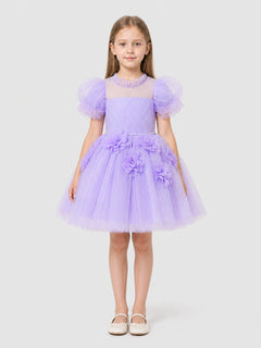 Party Dress with a Full Skirt and Puff Sleeves