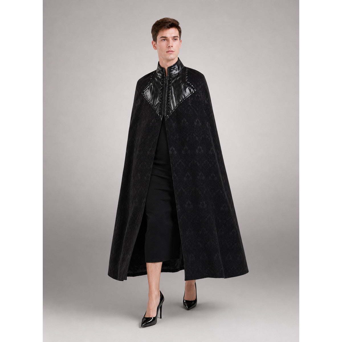 Black high-rise pants with a slim cut front view