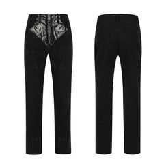 Men's Black High-Rise Damask Pants with Glossy Zip-Front Panel – Gothic Vampire Costume Trousers