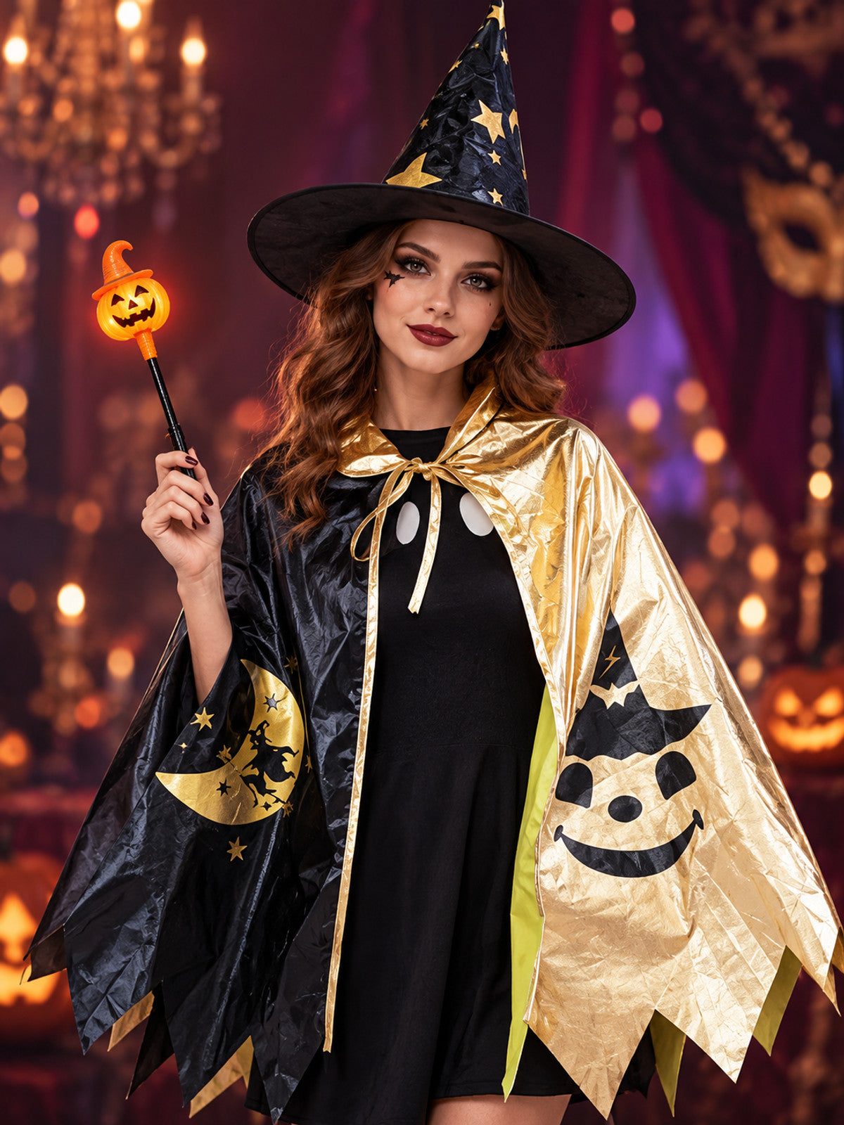 Kids' Witch Costume: Cape, Hat, Wand
