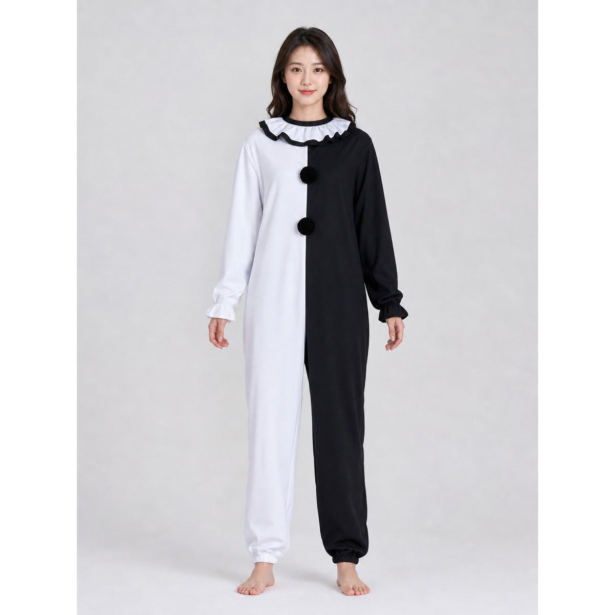 Halloween Clown Costume, Black and White Jumpsuit