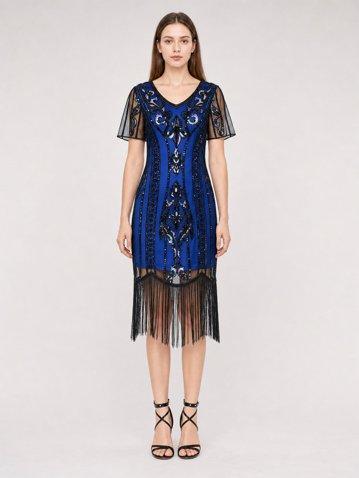 Vintage-Style Flapper Dress with Fringe front view