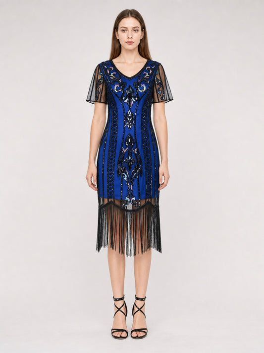 Vintage-Style Flapper Dress with Fringe front view